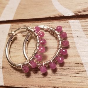 ♥️Pink Sapphire Hoop Earrings 925 Sterling Silver